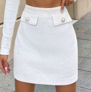 White Thick Plaid High Waist Straight Skirt
